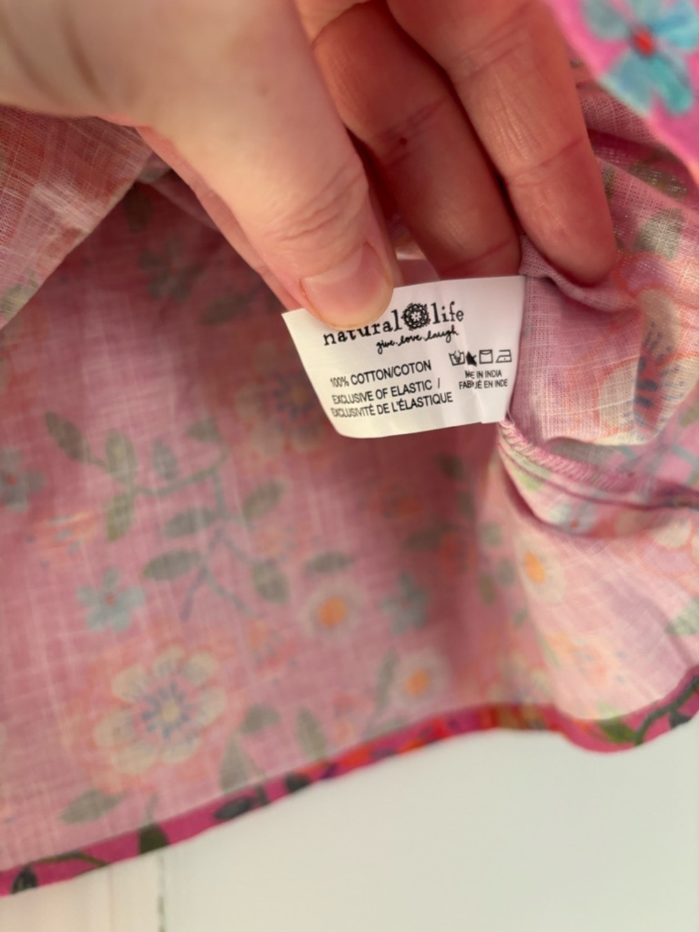 Natural Life Floral Peasant Blouse Pink Boho Cotton Flutter Sleeve Size XL - Picture 8 of 9